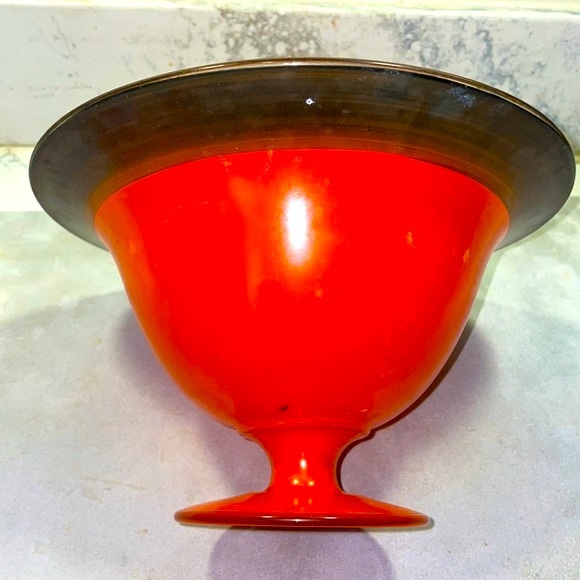 Art Deco Large Orange Glass Footed Pedestal Compote Vintage Excellent Condition - Picture 6 of 10